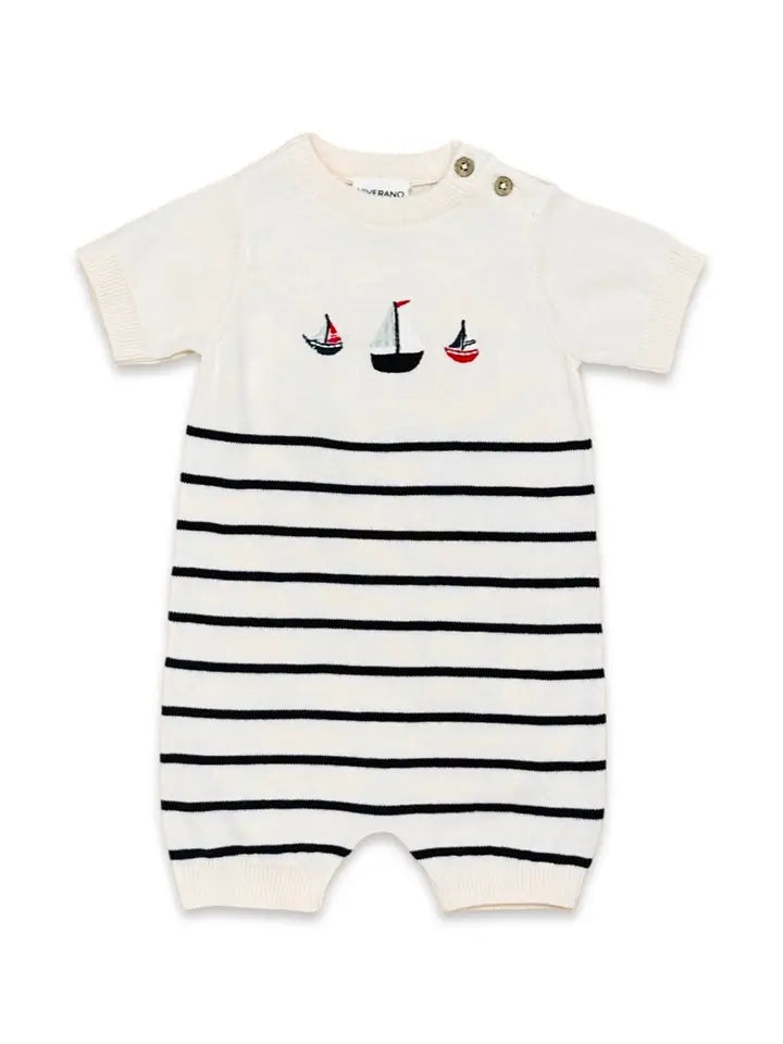 Viverano Organics Sailboat Embroidered Knit Short Baby Romper