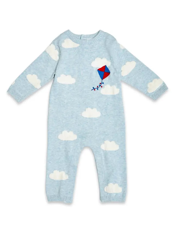 Viverano Organics Clouds & Kite Jacquard Knit Baby Jumpsuit