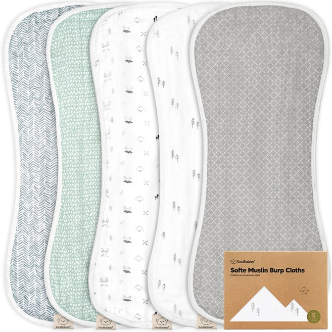 Keababies Organic & Muslin Burp Cloths 5 Pack