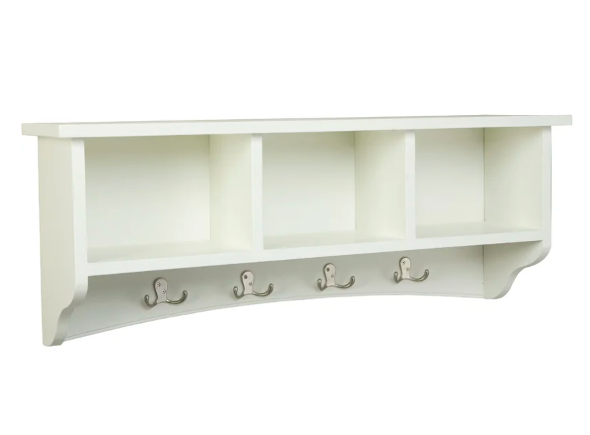 Wall Mounted Lactation Room Coat Rack Shelf With 4 Hooks and Storage