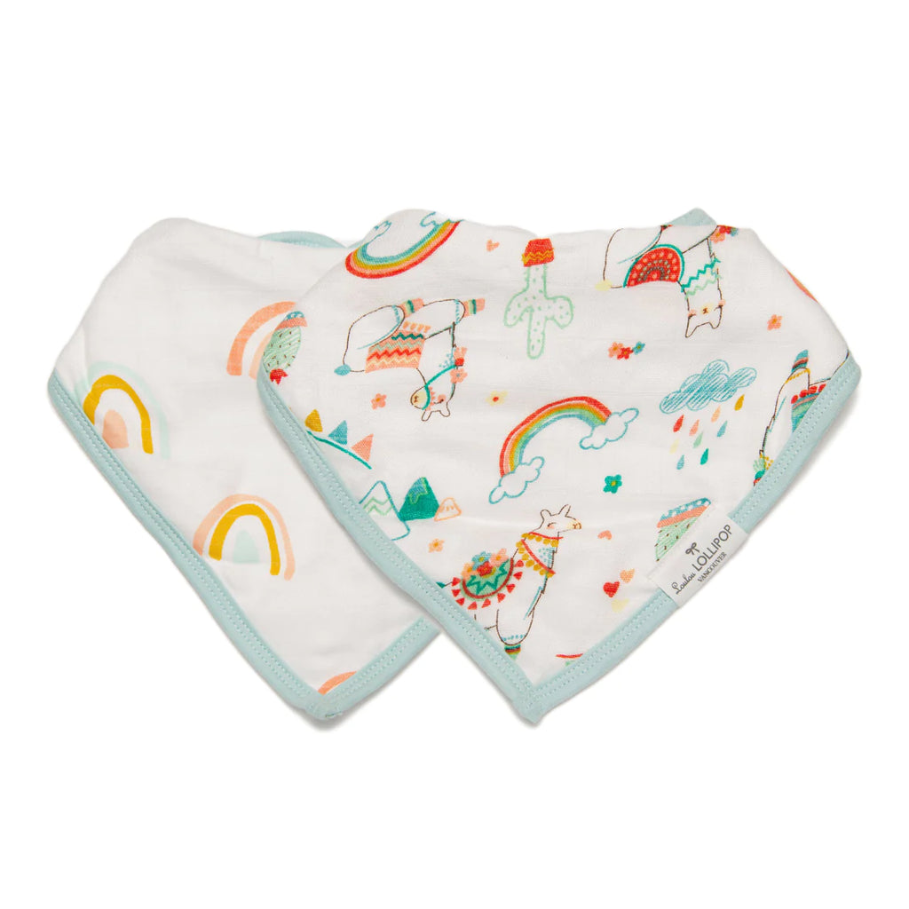 Loulou Lollipop Muslin Bandana Bib Set llama rainbow